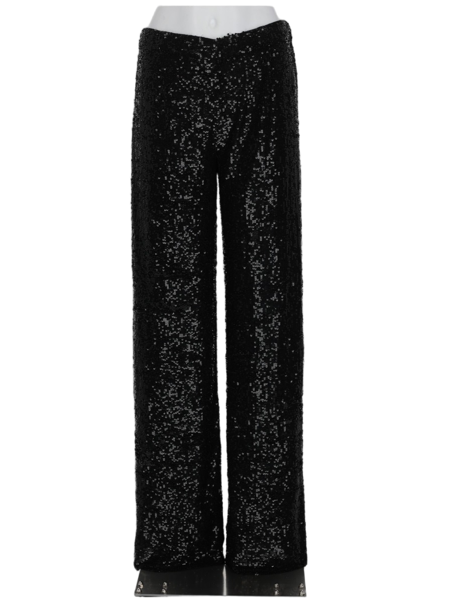 P.A.R.O.S.H. High-Waist Sequined Trousers with Straight-Leg Silhouette Zwart