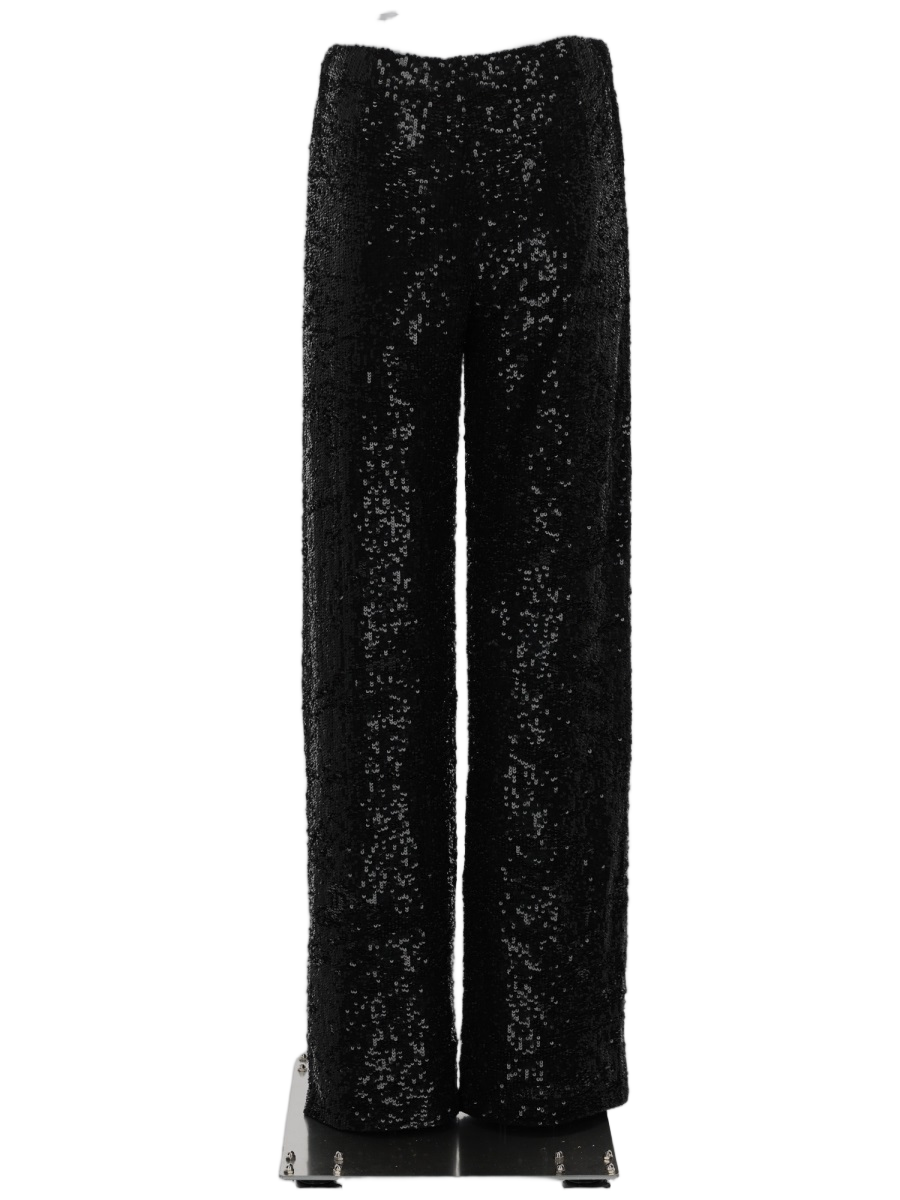 P.A.R.O.S.H. High-Waist Sequined Trousers with Straight-Leg Silhouette Zwart