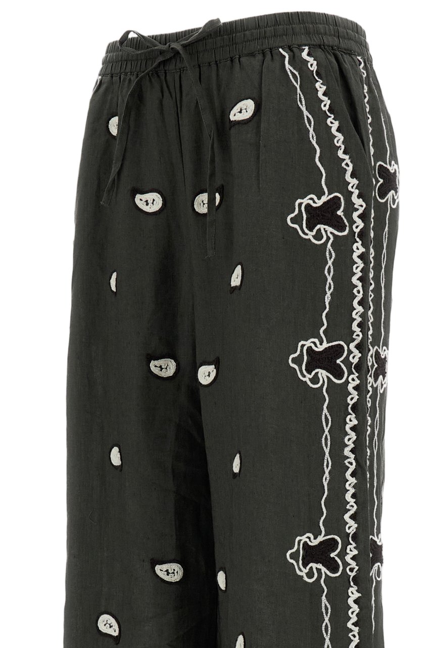 P.A.R.O.S.H. Embroidered Linen Trousers With Wide Leg Groen