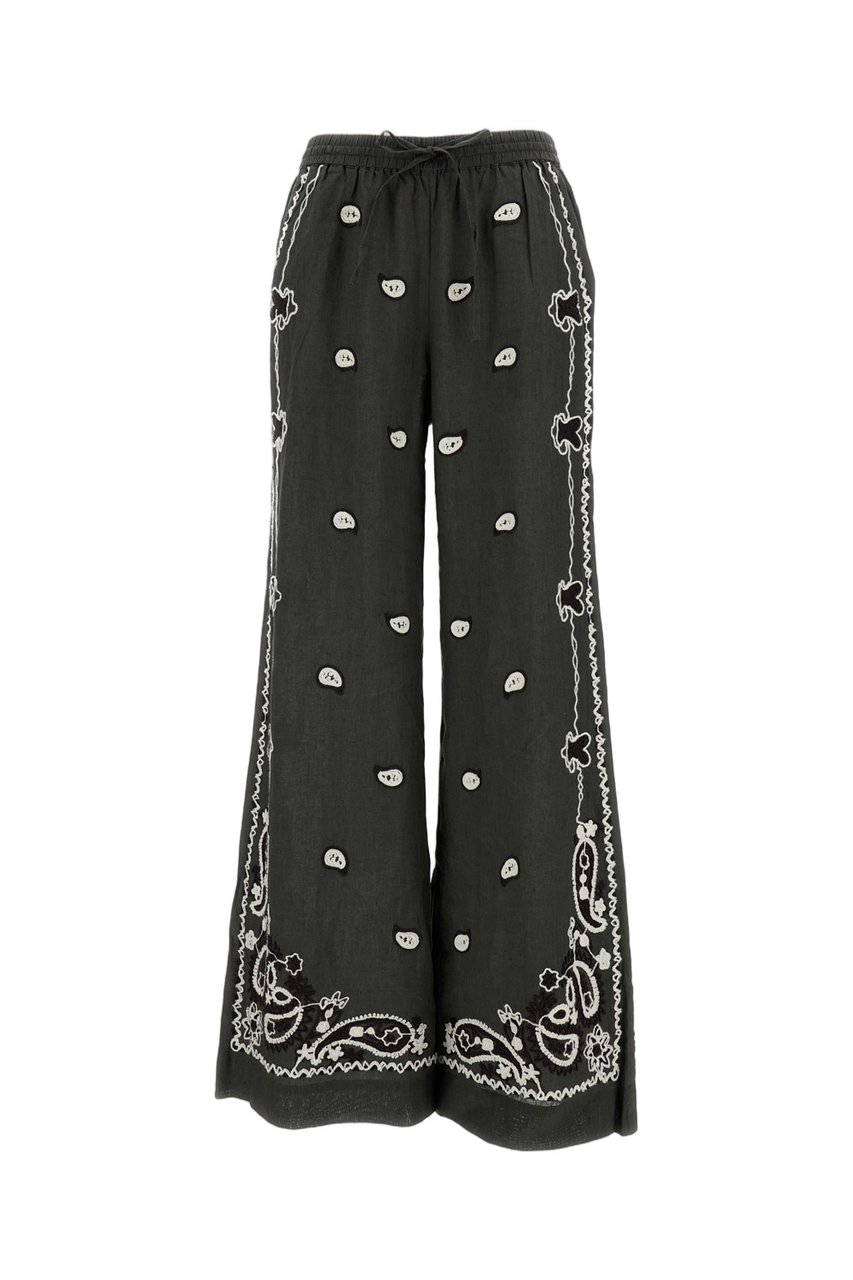 P.A.R.O.S.H. Embroidered Linen Trousers With Wide Leg Groen