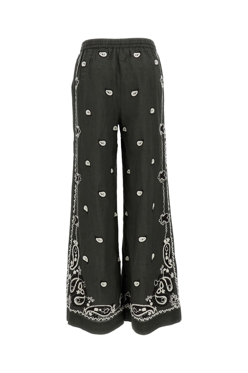 P.A.R.O.S.H. Embroidered Linen Trousers With Wide Leg Groen
