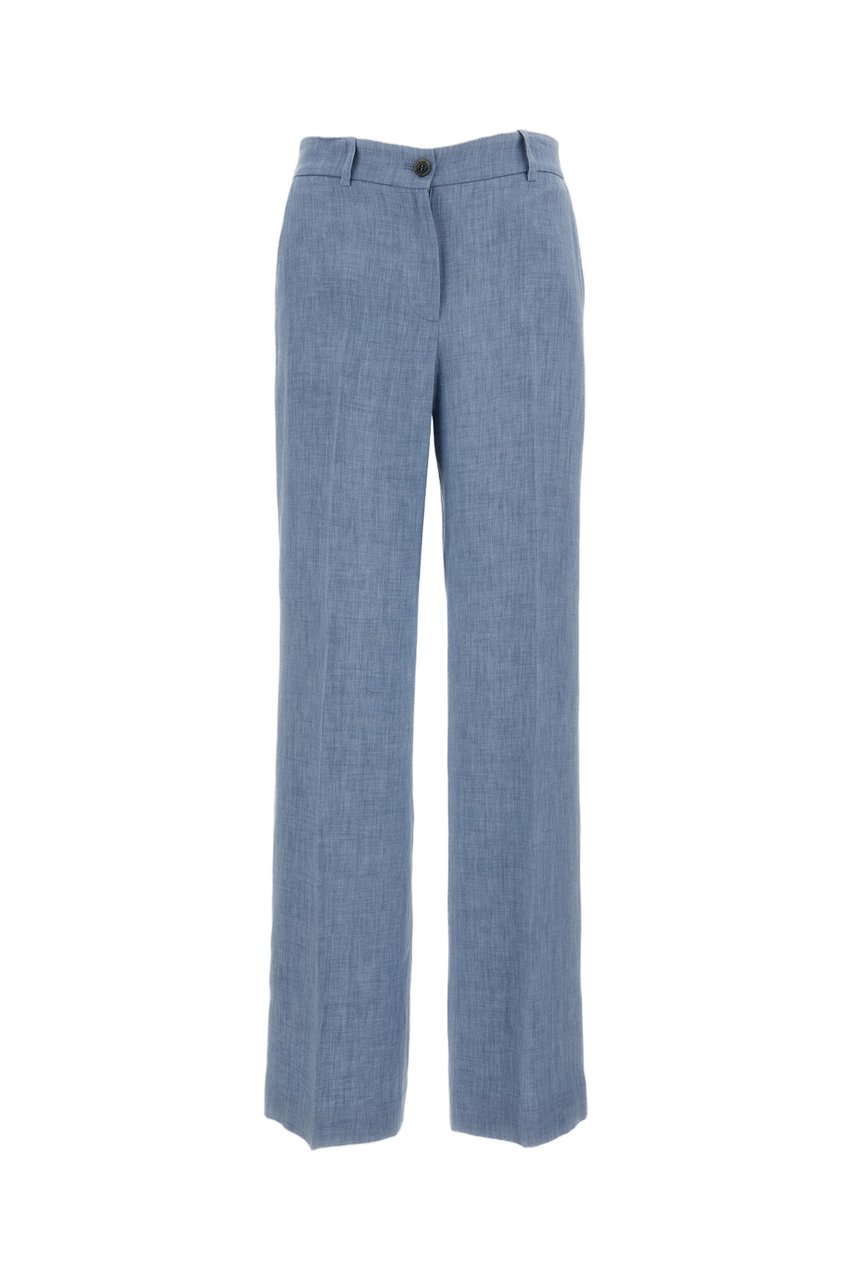 P.A.R.O.S.H. Light Blue Linen Blend Wide-Leg Trousers Blauw