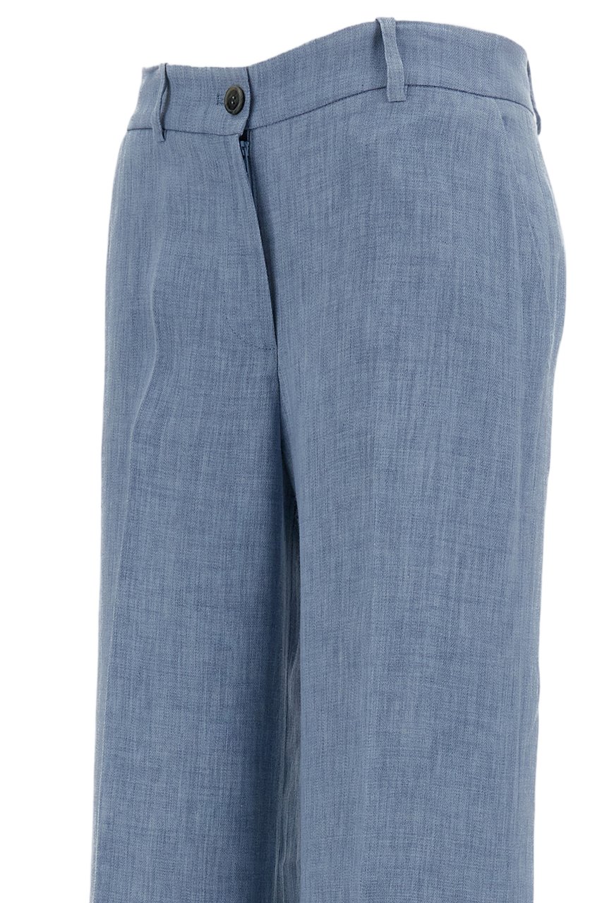 P.A.R.O.S.H. Light Blue Linen Blend Wide-Leg Trousers Blauw