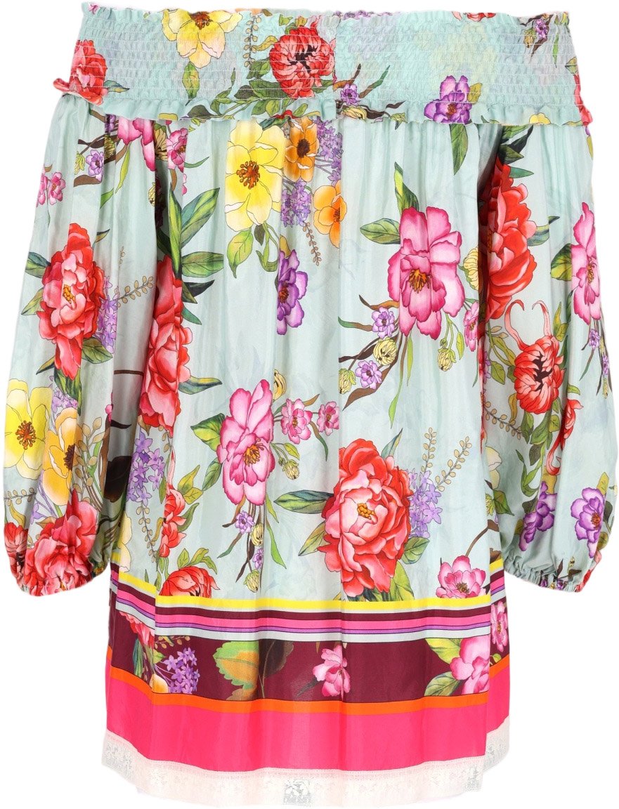 P.A.R.O.S.H. Off-the-Shoulder Floral Print Blouse with Voluminous Sleeves Grijs