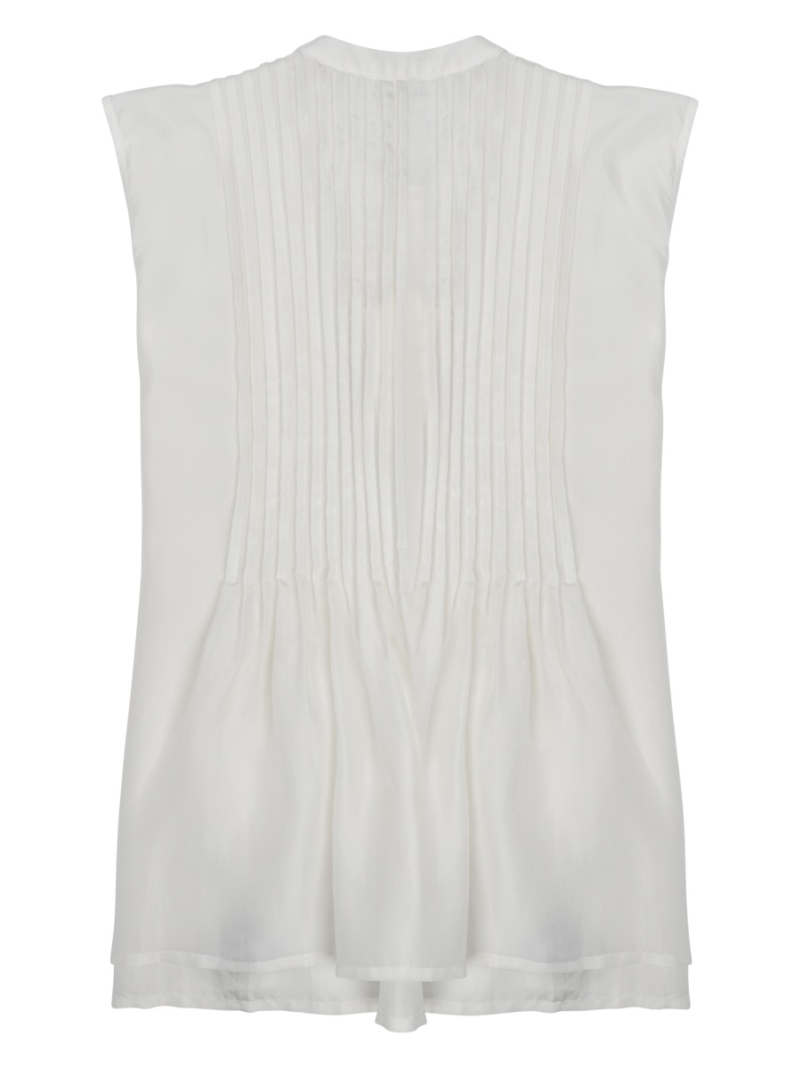 P.A.R.O.S.H. Round Neck Silk Blouse With Pintuck Pleats And Embroidery Grijs