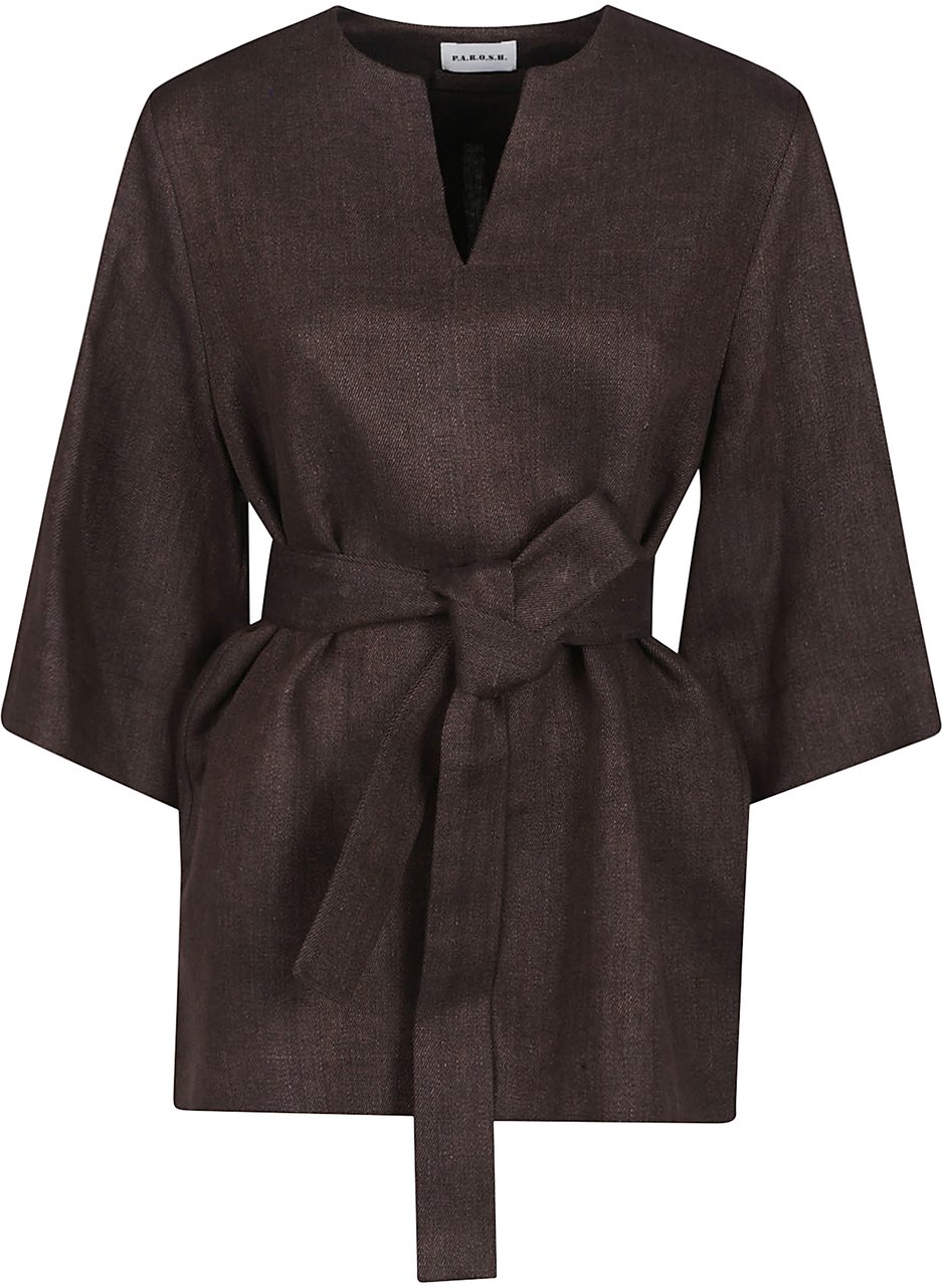 P.A.R.O.S.H. Short Sleeve Betulla Blouse Brown Bruin