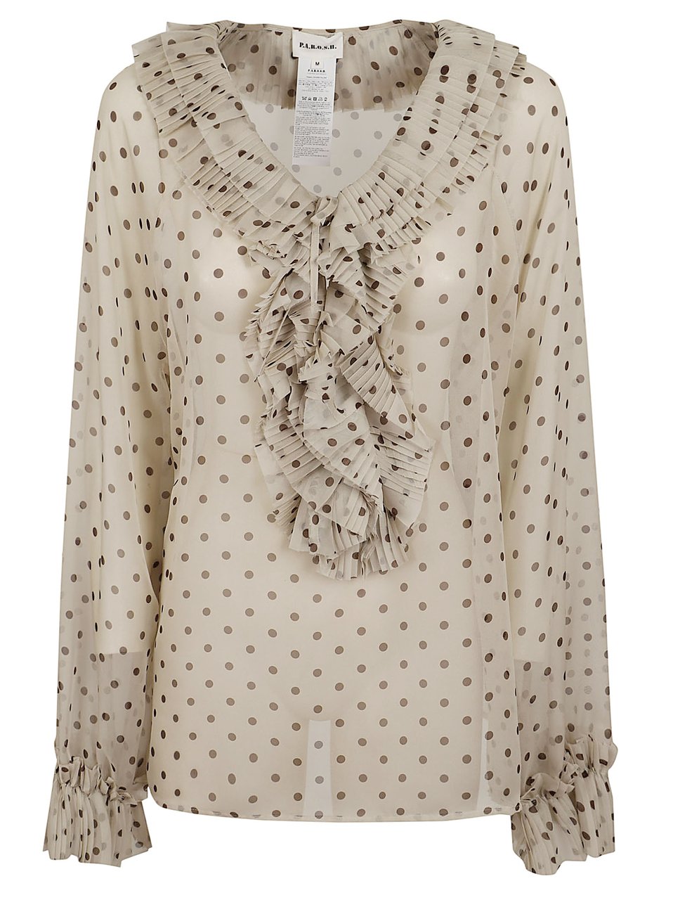 P.A.R.O.S.H. Sheer Silk Blouse with Polka Dot Pattern Neutraal