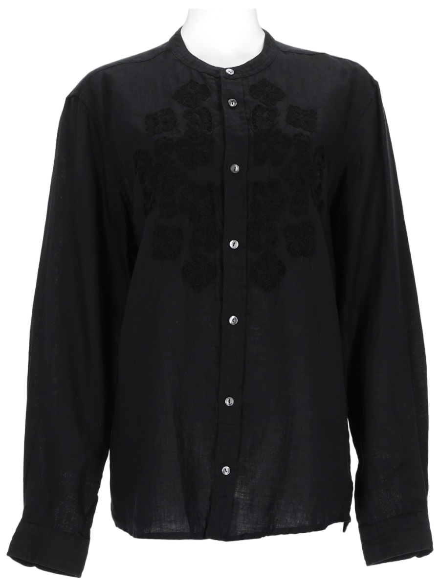 P.A.R.O.S.H. Embroidered Lightweight Linen Shirt with Button-Down Front Zwart