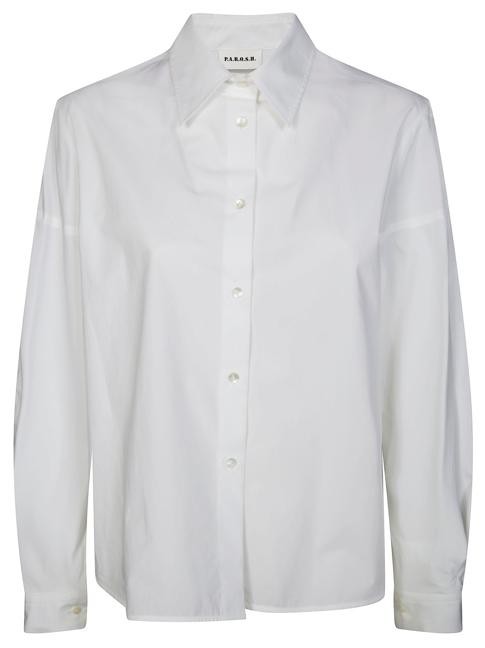 P.A.R.O.S.H. White Wide-Sleeved Cotton Shirt with Classic Collar Wit