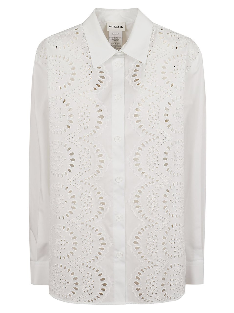 P.A.R.O.S.H. Sangallo Lace Openwork Shirt with Classic Collar Wit