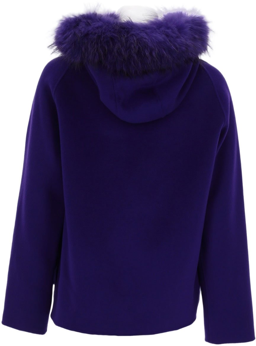 P.A.R.O.S.H. Cropped Wool Jacket with Plush Fur Trim Paars