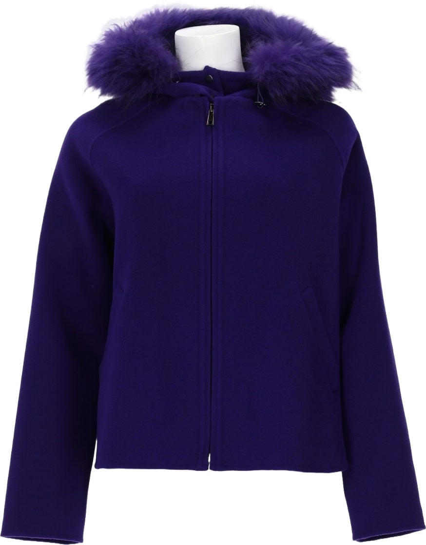 P.A.R.O.S.H. Cropped Wool Jacket with Plush Fur Trim Paars