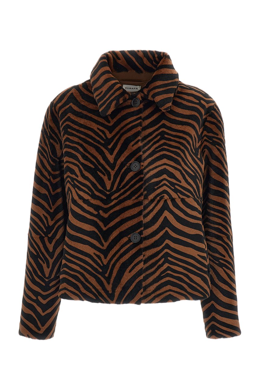P.A.R.O.S.H. Brown Animalier Nappa Leather Jacket Bruin