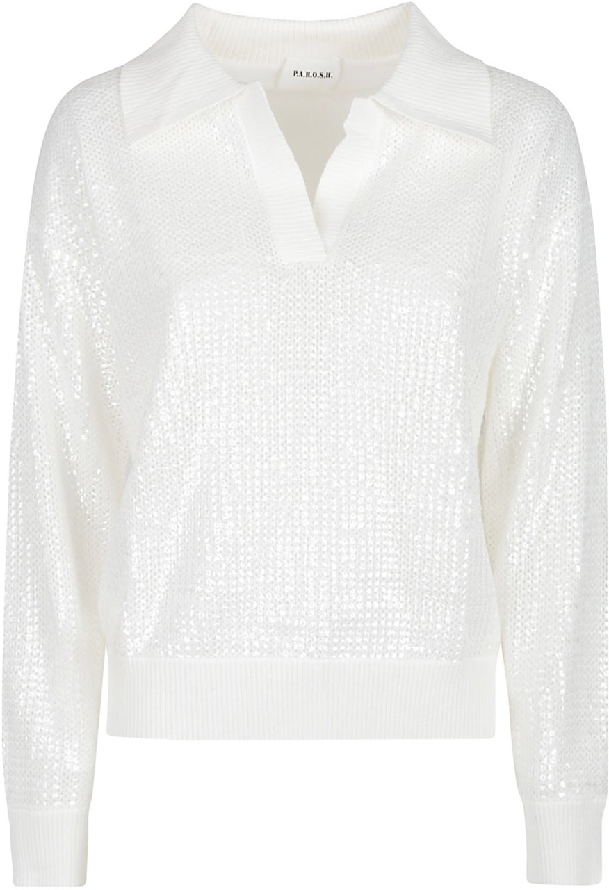 P.A.R.O.S.H. Cobalto Polo Neck Sweater White Wit