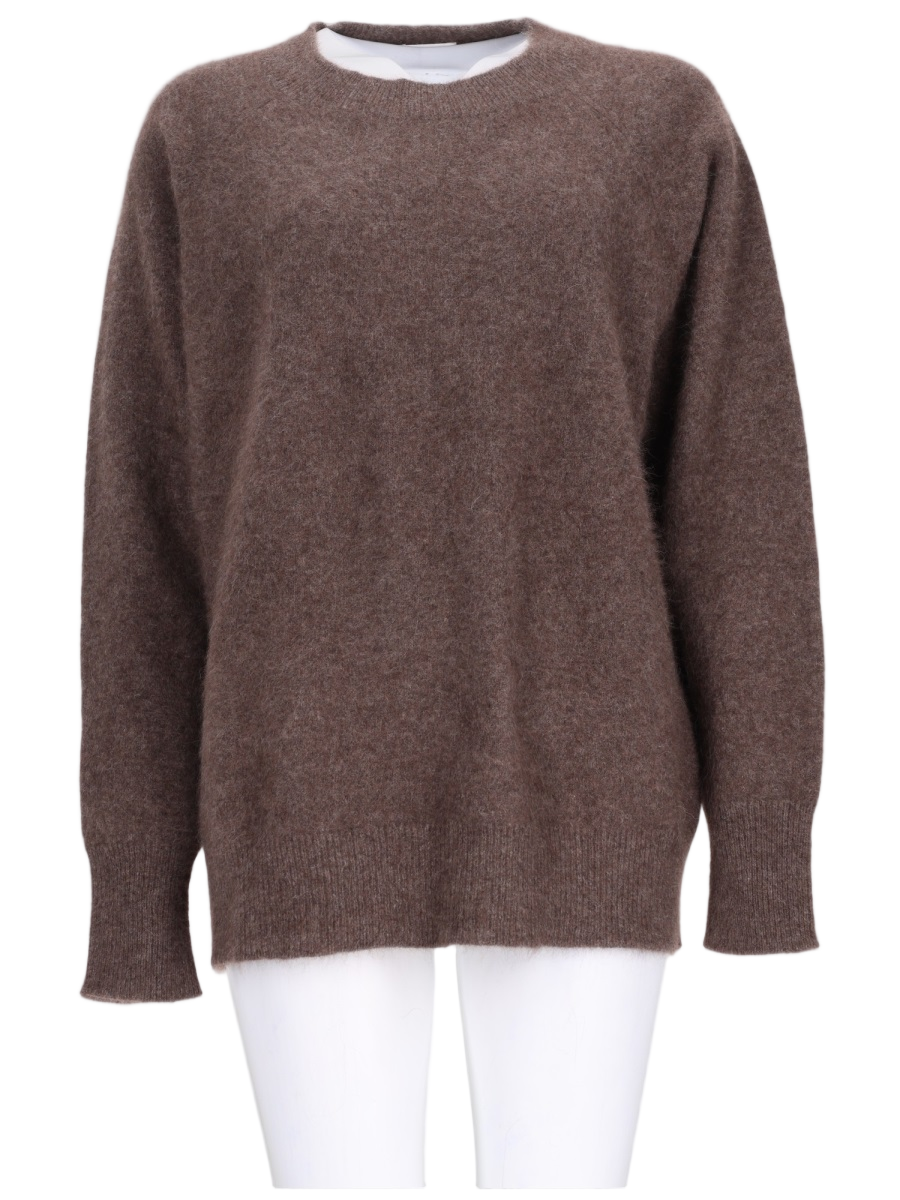 P.A.R.O.S.H. Soft Fuzzy Knit Sweater with Relaxed Fit and Ribbed Details Bruin