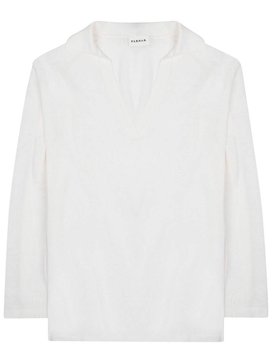P.A.R.O.S.H. Ivory Refined V-Neck Linen-Blend Top Wit
