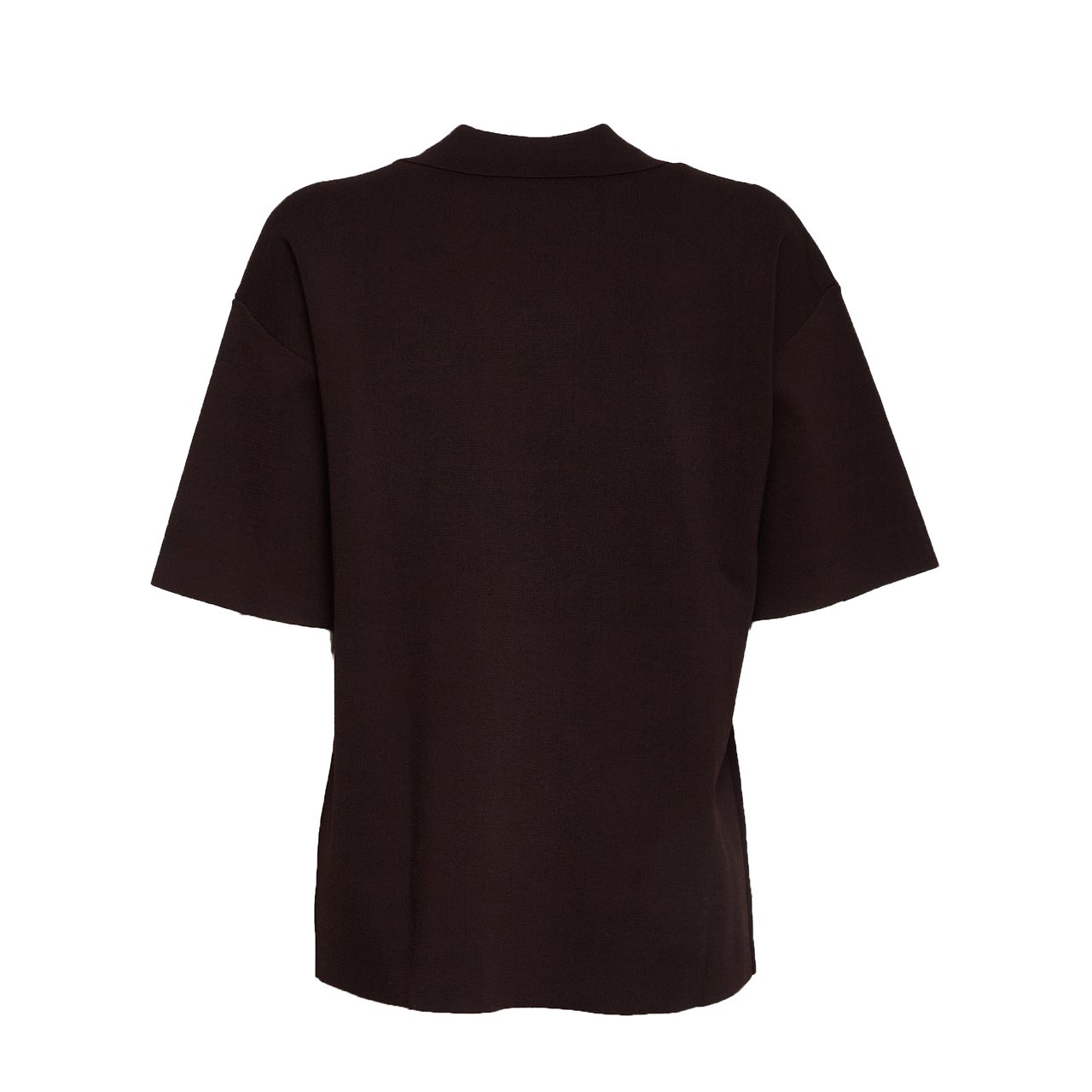 P.A.R.O.S.H. Brown Half Sleeve Top with Collar and V-Neckline Zwart