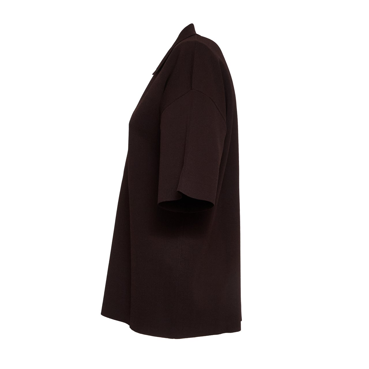 P.A.R.O.S.H. Brown Half Sleeve Top with Collar and V-Neckline Zwart