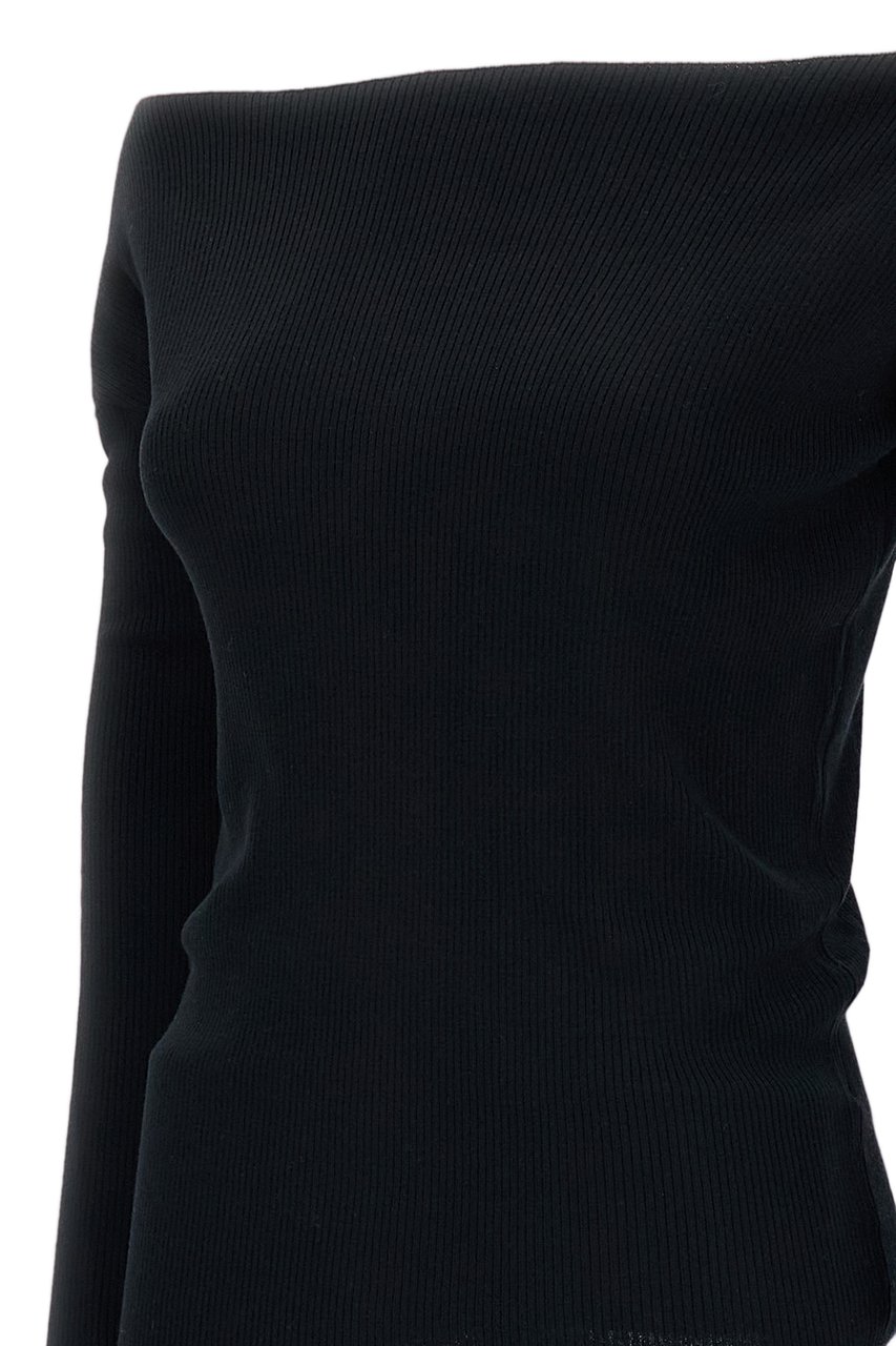 P.A.R.O.S.H. Black Ribbed Wool Off-Shoulder Top Zwart