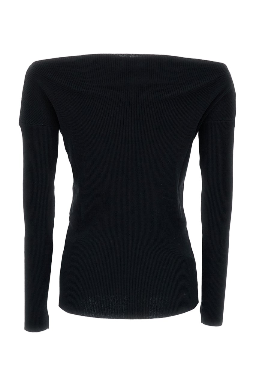 P.A.R.O.S.H. Black Ribbed Wool Off-Shoulder Top Zwart