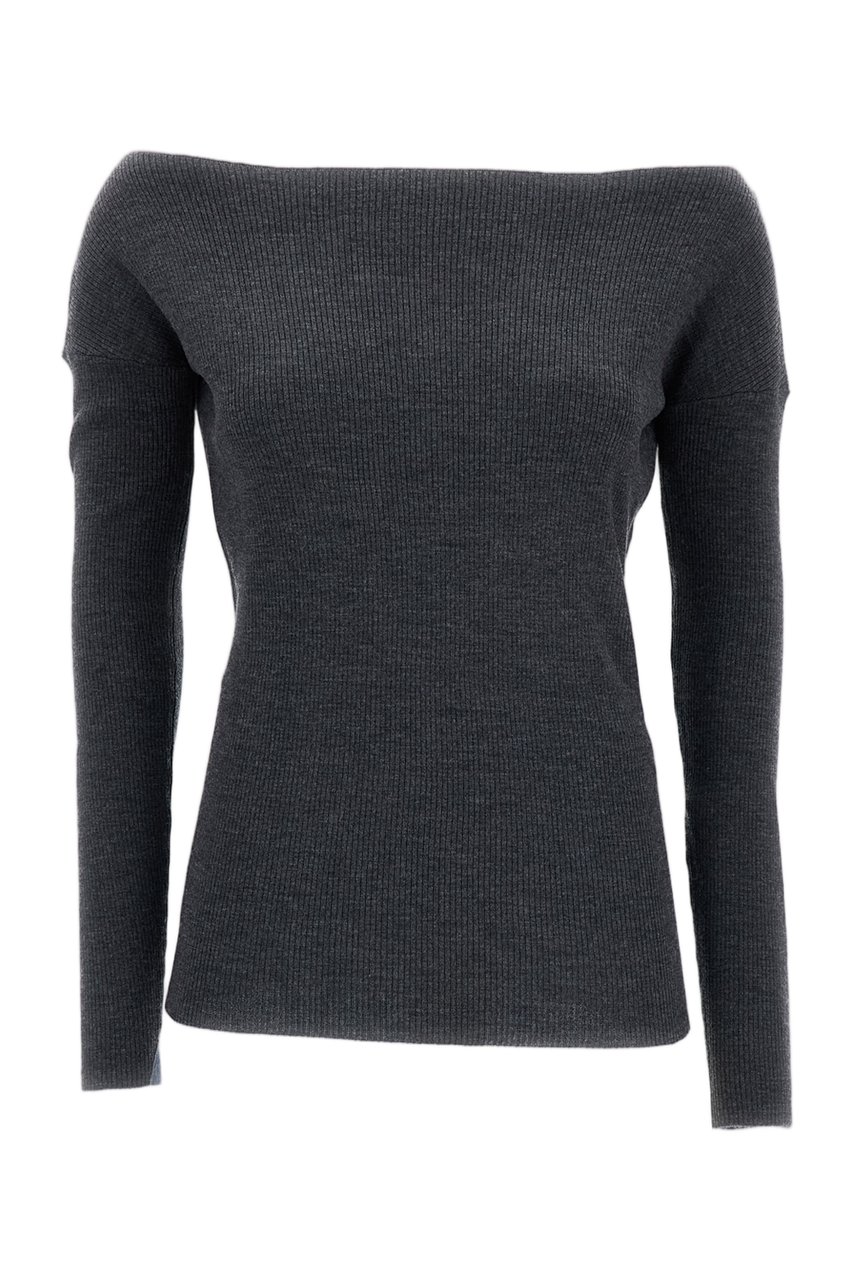P.A.R.O.S.H. Grey Ribbed Wool Off-Shoulder Top Grijs