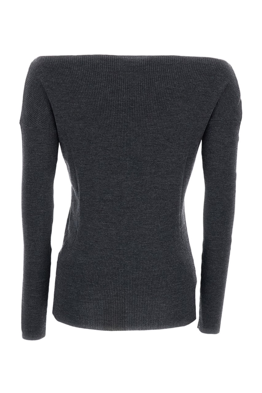 P.A.R.O.S.H. Grey Ribbed Wool Off-Shoulder Top Grijs