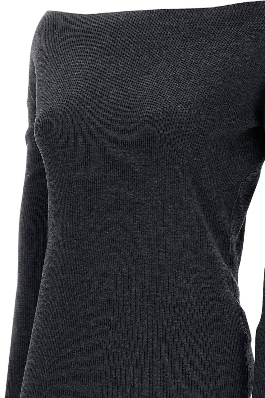 P.A.R.O.S.H. Grey Ribbed Wool Off-Shoulder Top Grijs