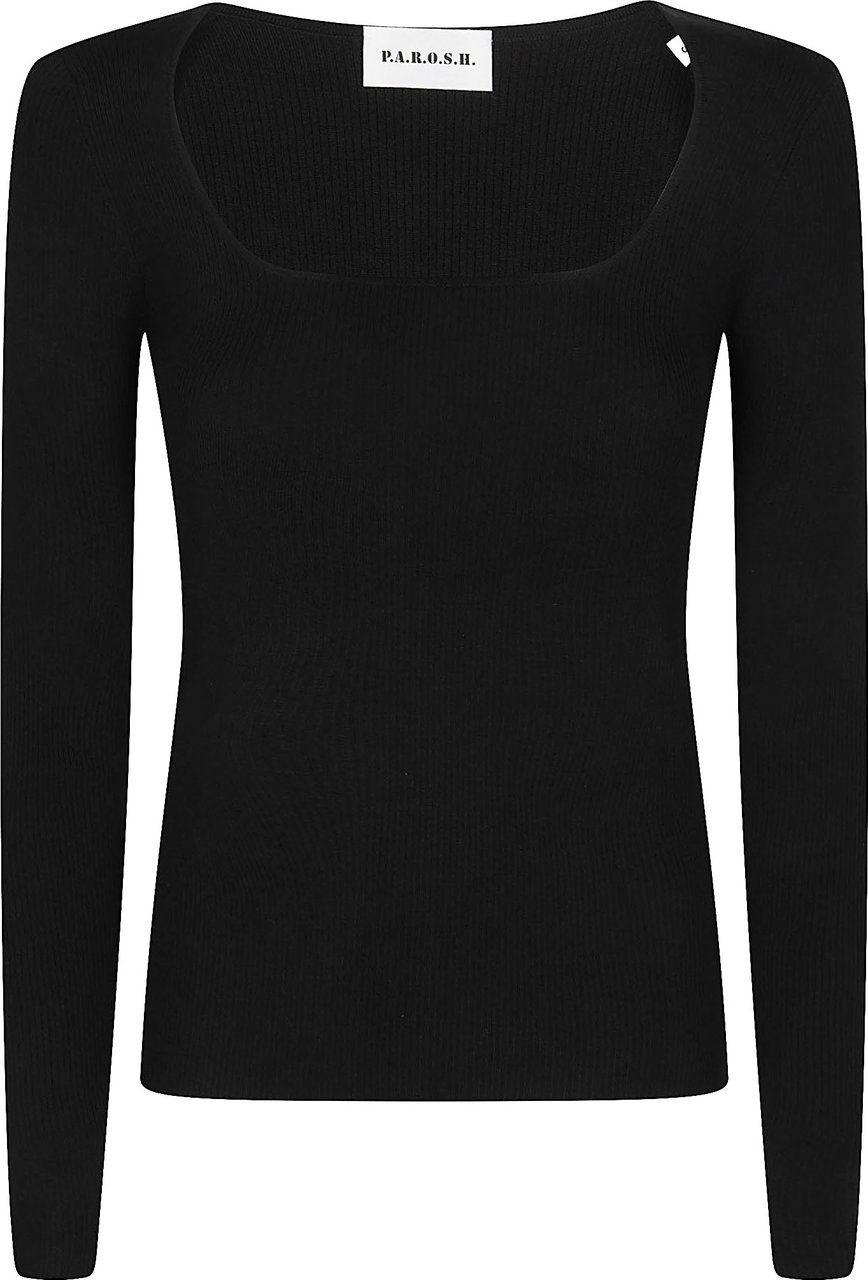 P.A.R.O.S.H. Long U Neck Long Sleeve Sweater Black Zwart