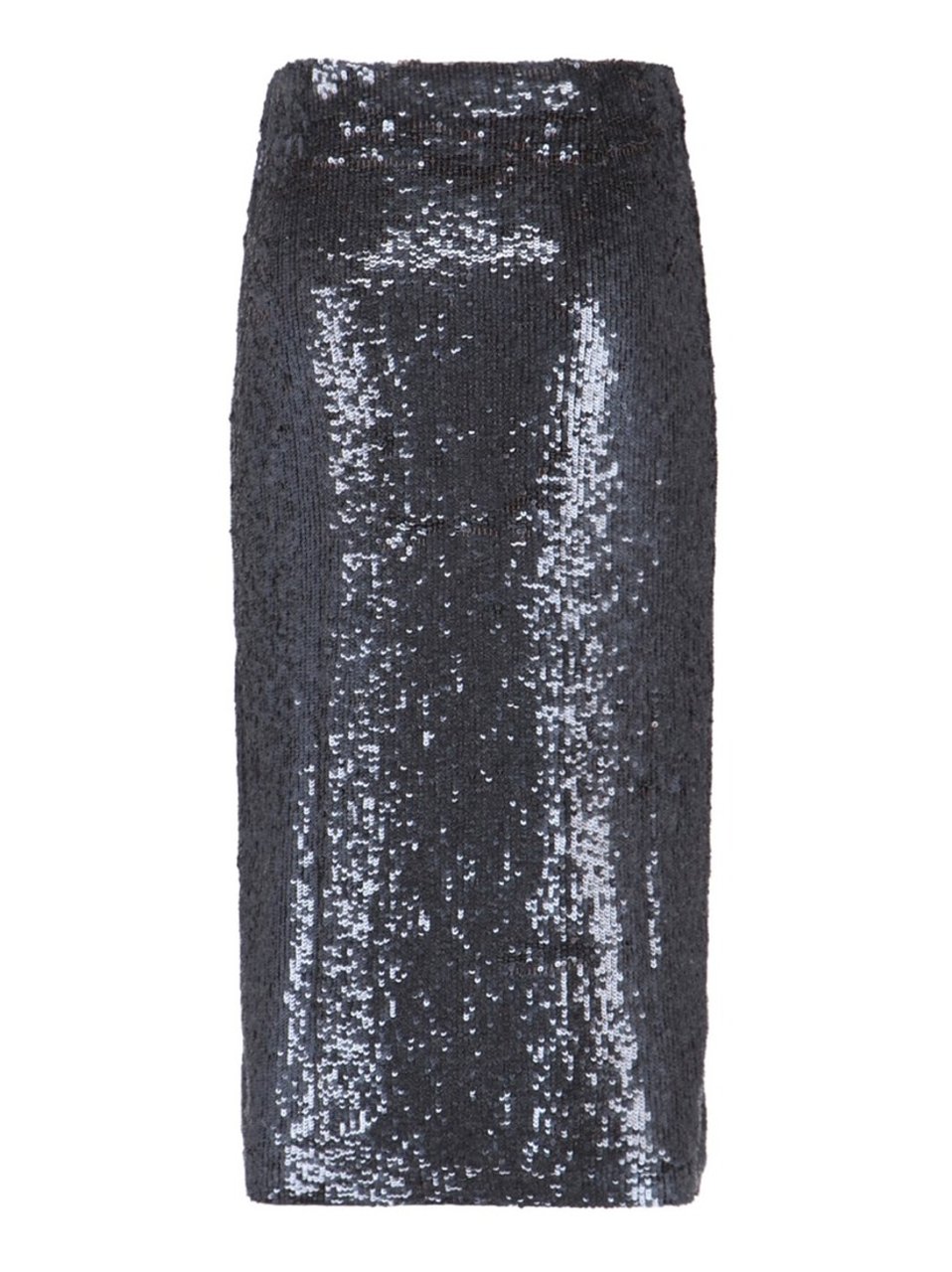 P.A.R.O.S.H. Straight Silhouette Black Sequin Midi Skirt Zwart