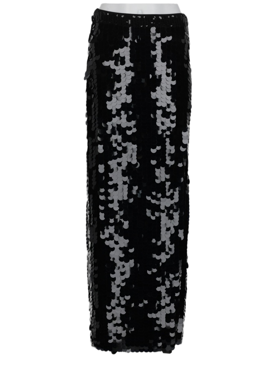 P.A.R.O.S.H. Sequined Black Midi Skirt with Reflective Surface Zwart