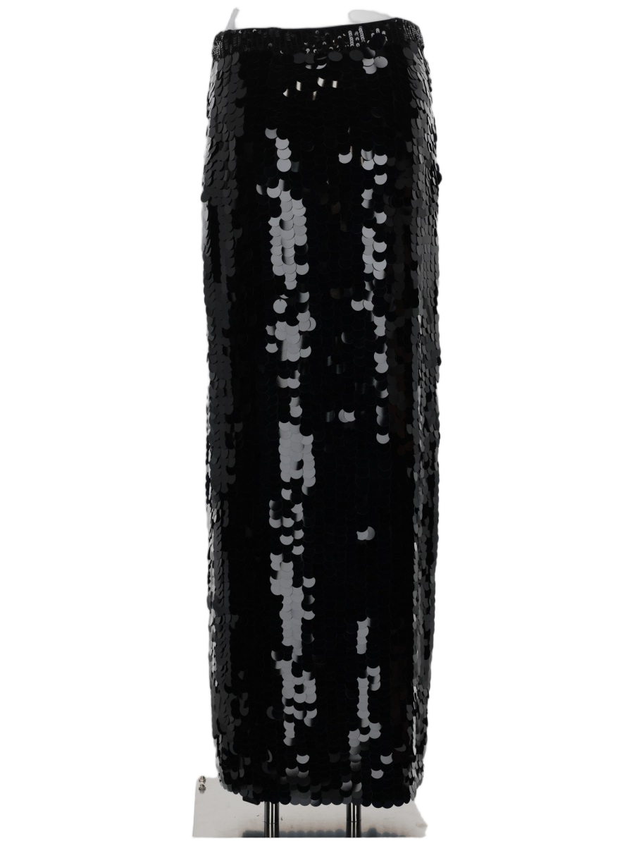 P.A.R.O.S.H. Sequined Black Midi Skirt with Reflective Surface Zwart