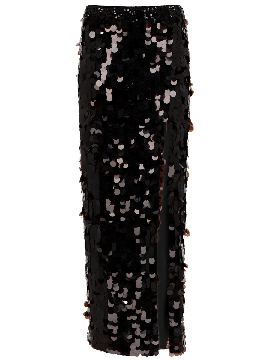 P.A.R.O.S.H. Black Macro Paillettes Polyamide Midi Skirt Zwart