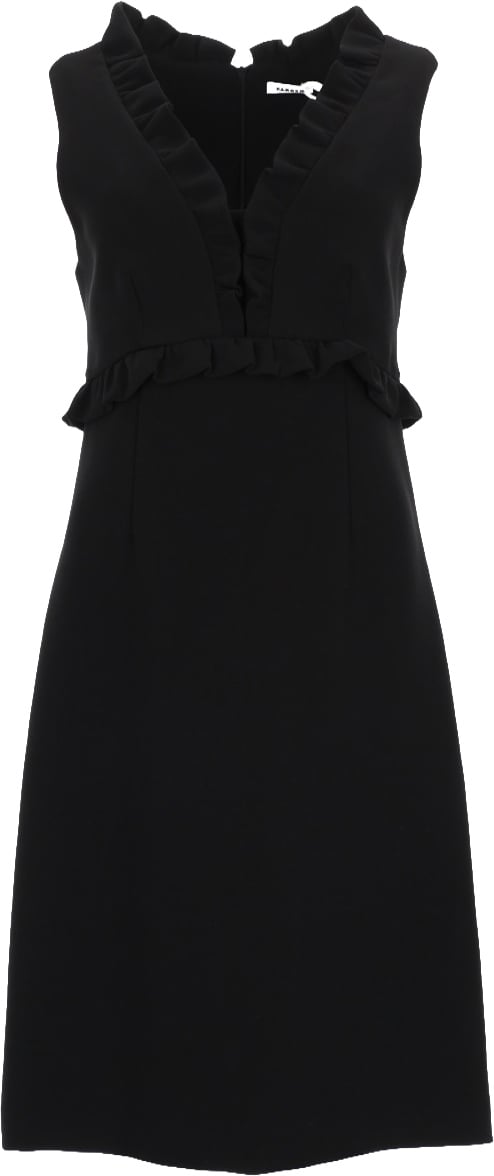 P.A.R.O.S.H. Sleeveless Black Dress with V-Neckline and Ruffle Details Zwart