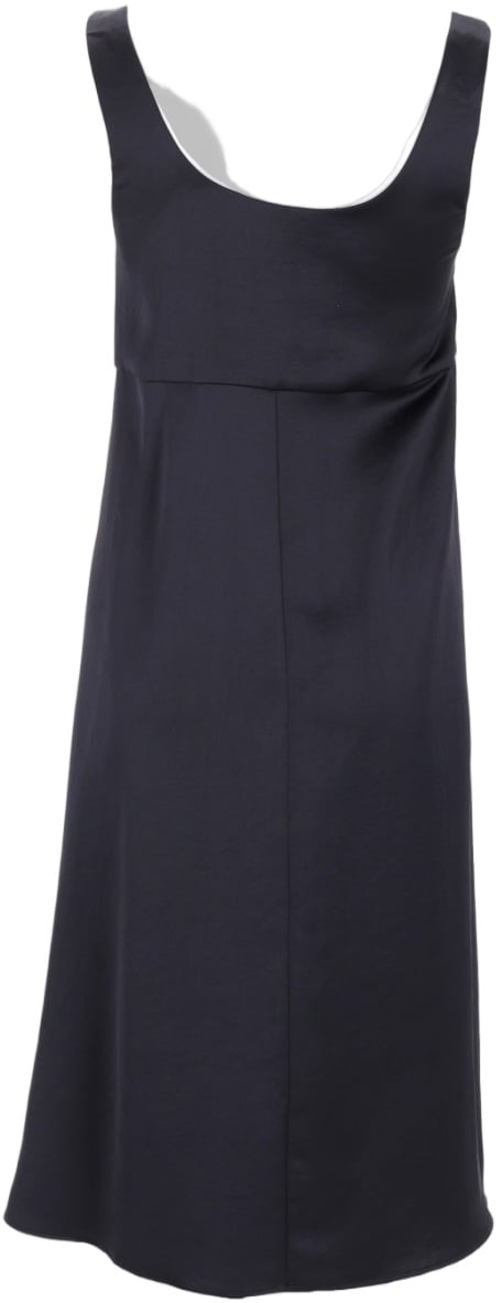 P.A.R.O.S.H. Sleeveless Black Midi Dress with Draped Asymmetrical Detail Zwart