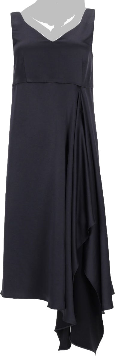 P.A.R.O.S.H. Sleeveless Black Midi Dress with Draped Asymmetrical Detail Zwart