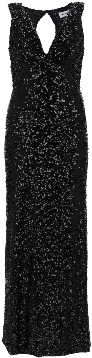P.A.R.O.S.H. Full Sequin Sleeveless Long Dress Zwart