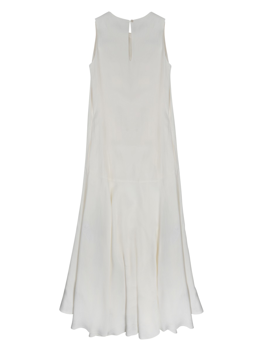 P.A.R.O.S.H. Sleeveless Midi Dress With Ruffled Hem And Round Neckline Wit