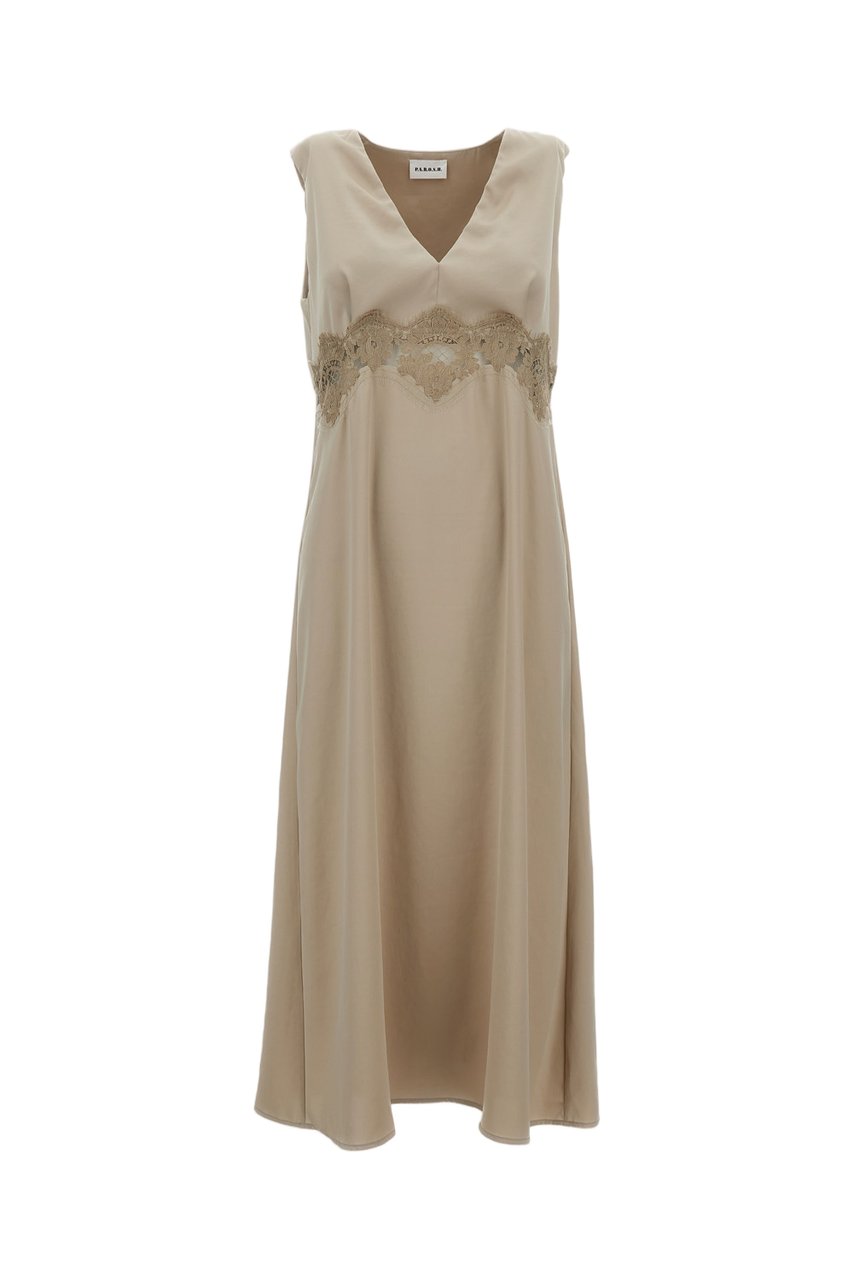 P.A.R.O.S.H. Sleeveless Midi Dress With V-Neckline And Lace Insert Neutraal