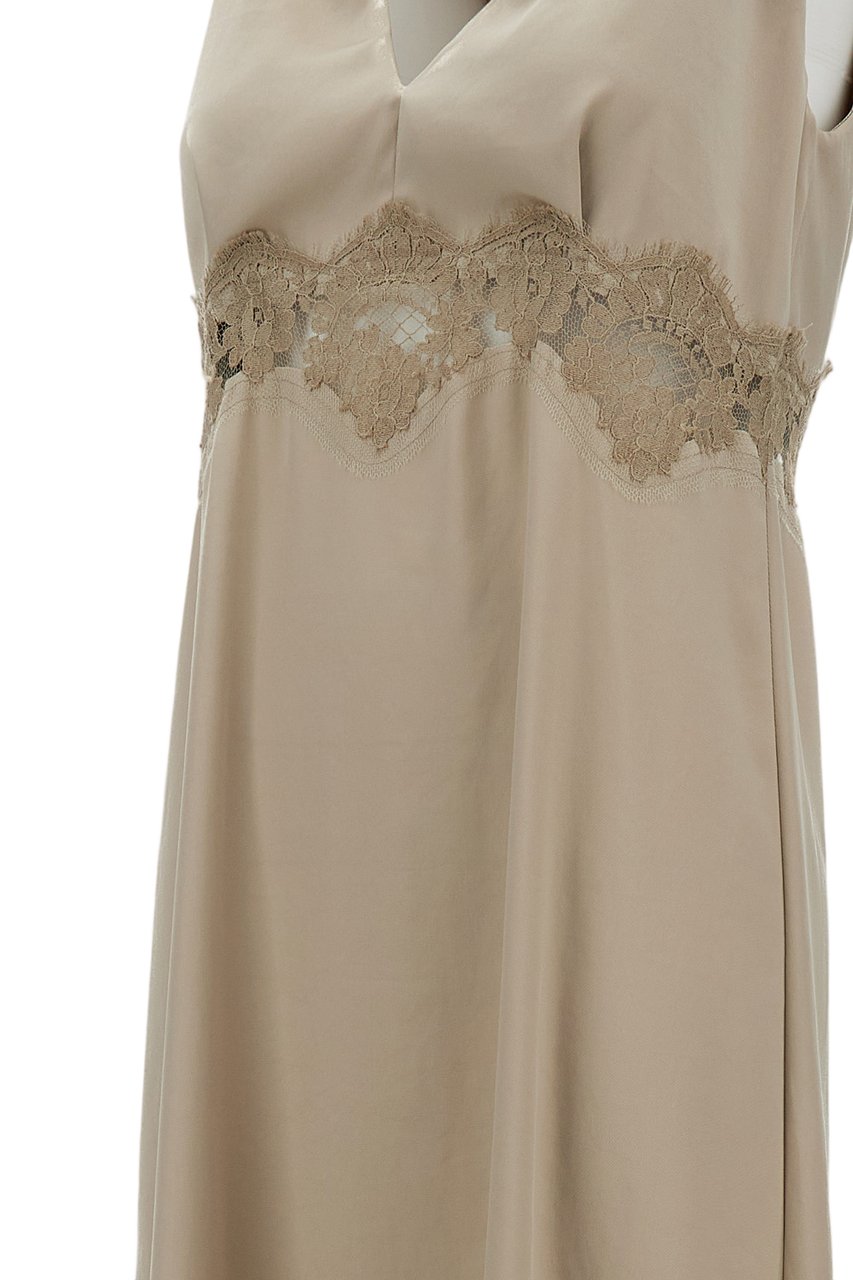 P.A.R.O.S.H. Sleeveless Midi Dress With V-Neckline And Lace Insert Neutraal