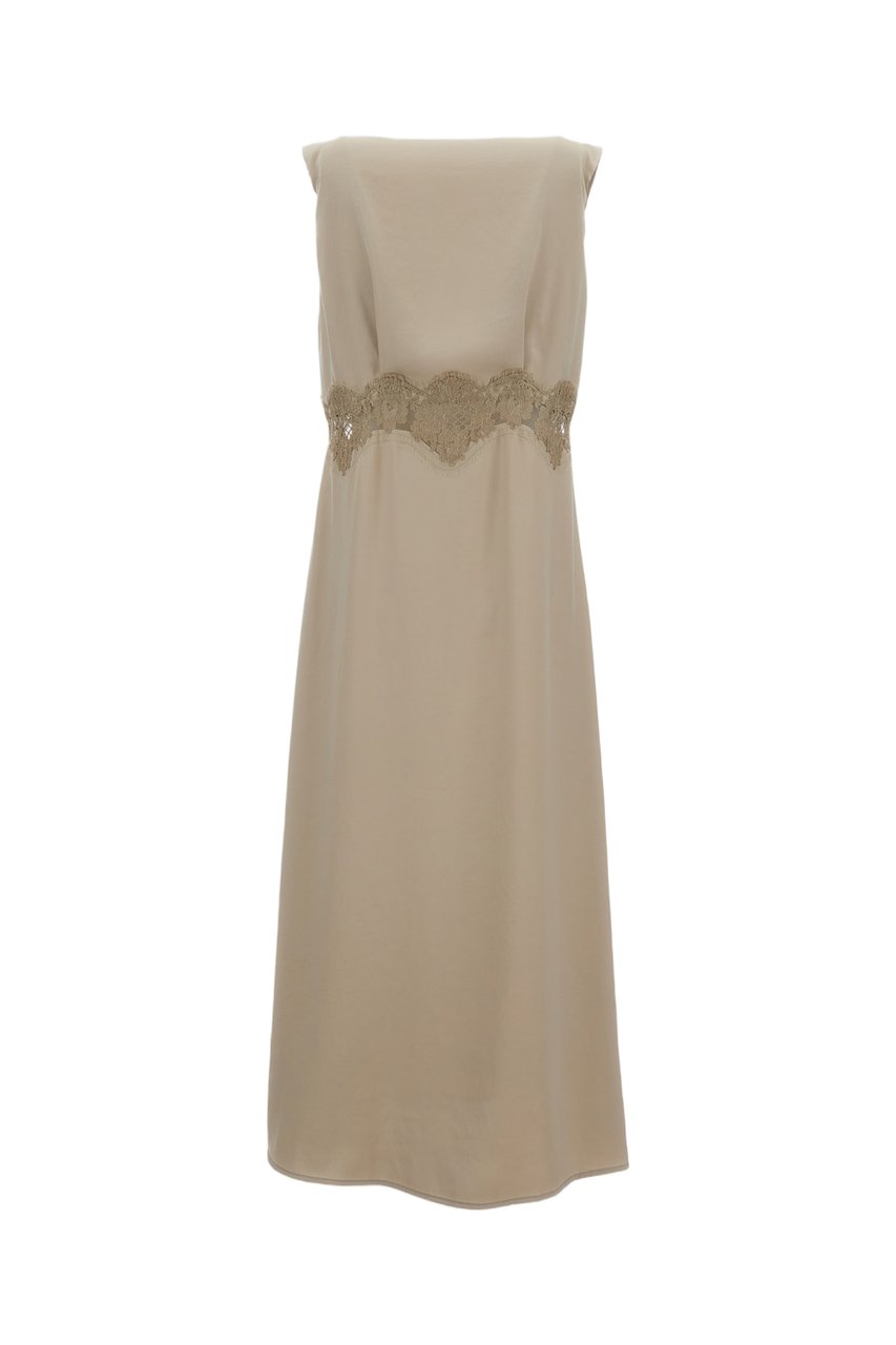 P.A.R.O.S.H. Sleeveless Midi Dress With V-Neckline And Lace Insert Neutraal