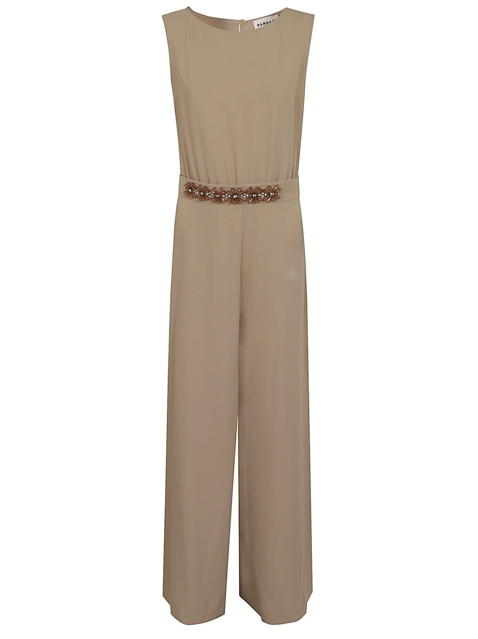 P.A.R.O.S.H. Beige Floral Applique Jumpsuit with Keyhole Back Neutraal