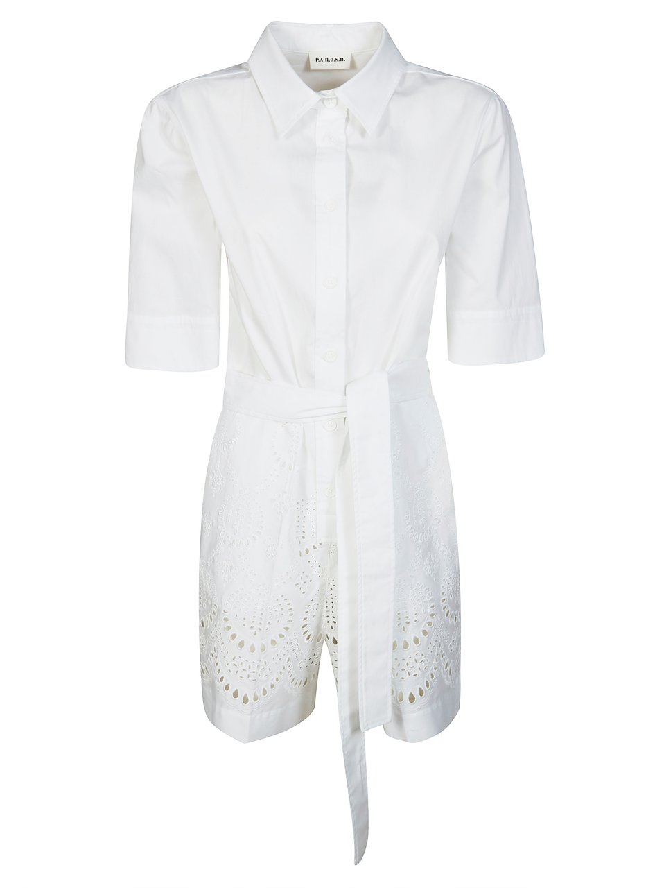 P.A.R.O.S.H. White Eyelet Embroidered Romper Wit