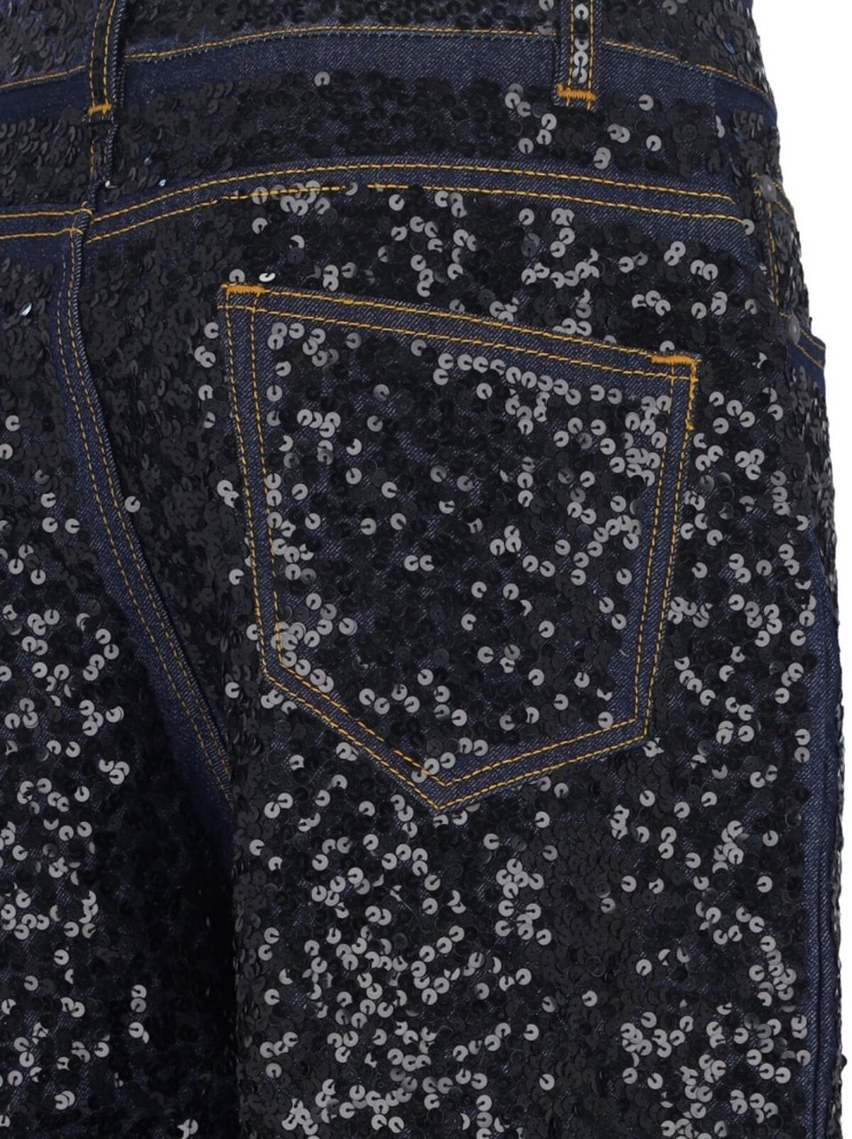 P.A.R.O.S.H. "Guff" Sequin Straight Jeans In Black Stretch Denim Zwart