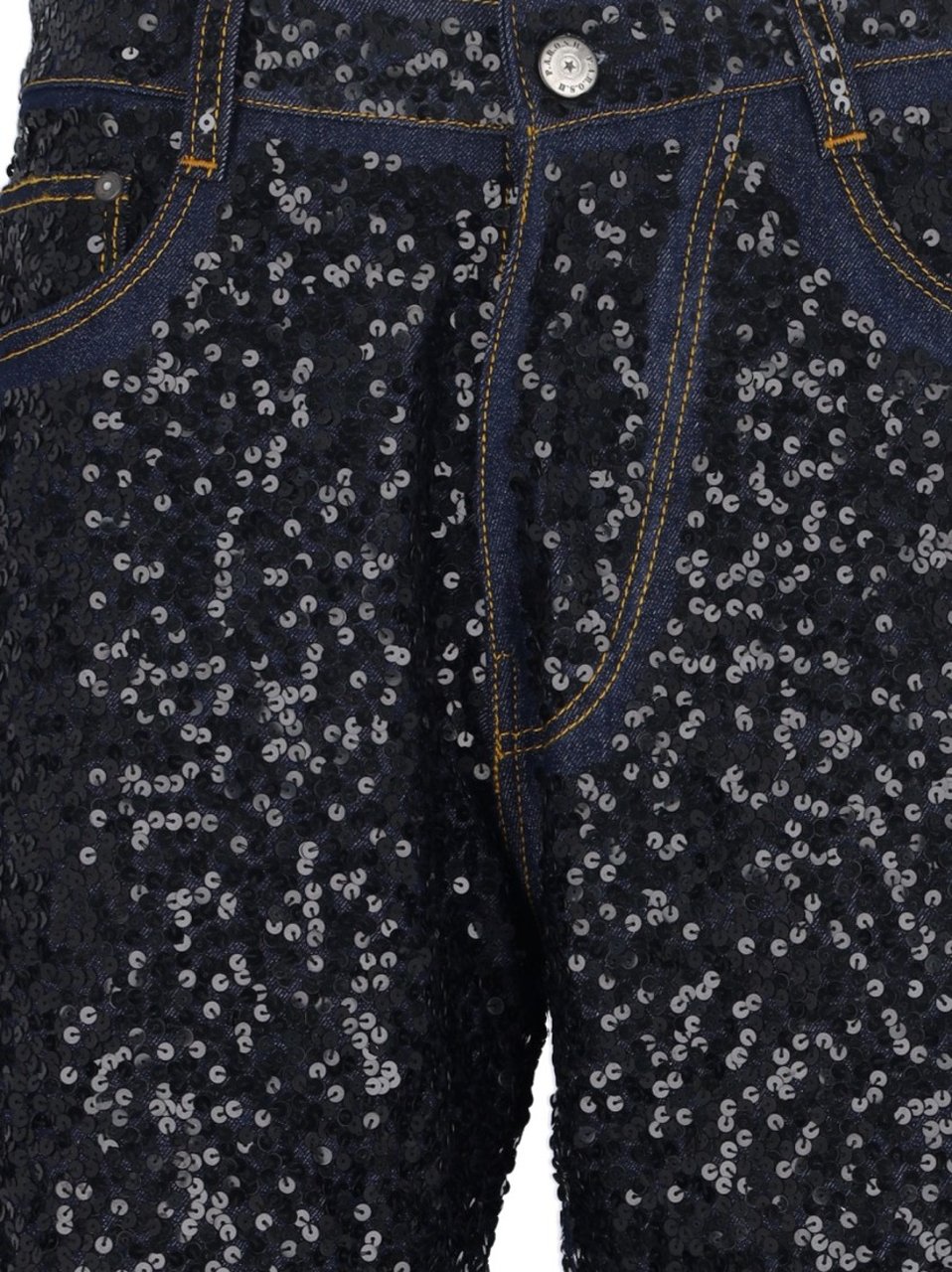 P.A.R.O.S.H. "Guff" Sequin Straight Jeans In Black Stretch Denim Zwart