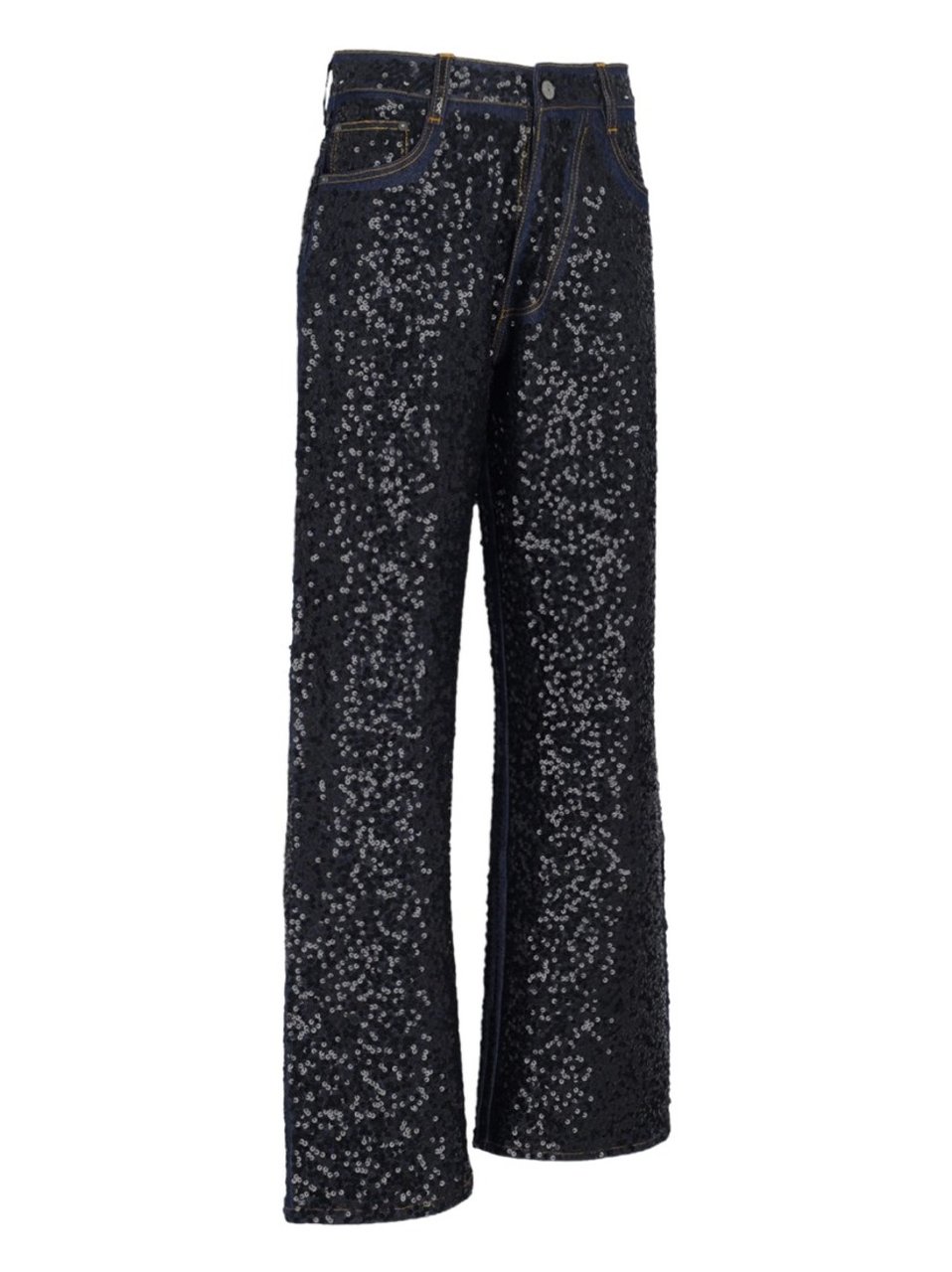 P.A.R.O.S.H. "Guff" Sequin Straight Jeans In Black Stretch Denim Zwart