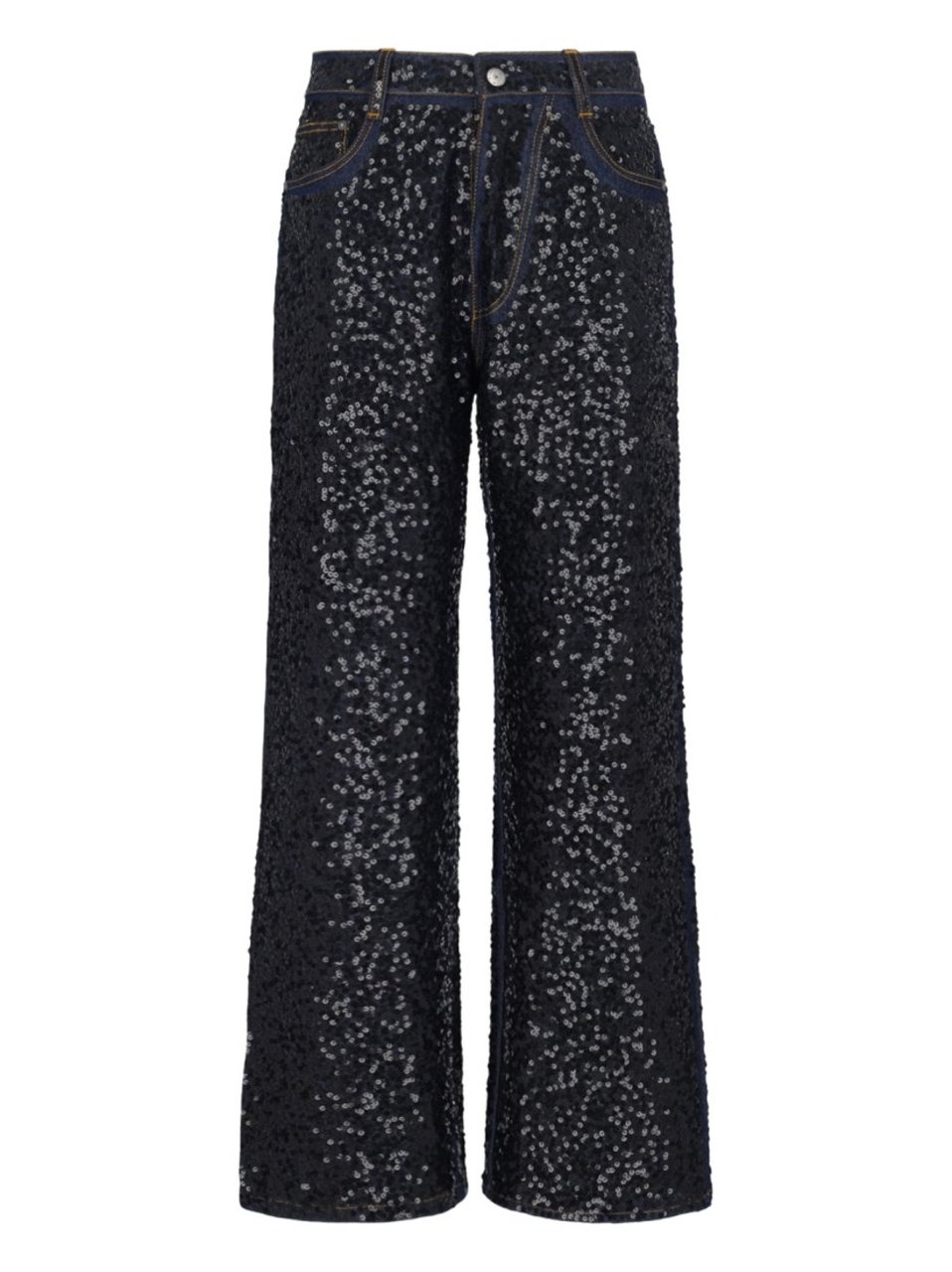 P.A.R.O.S.H. "Guff" Sequin Straight Jeans In Black Stretch Denim Zwart