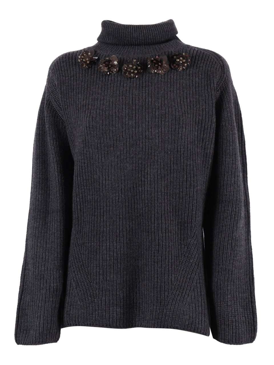 P.A.R.O.S.H. Ribbed Knit Floral Sweater Zwart