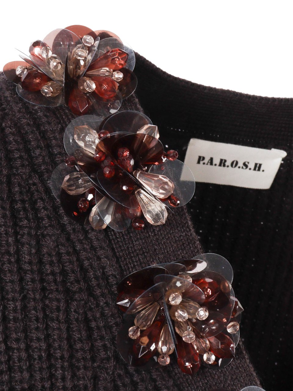 P.A.R.O.S.H. Chunky Ribbed Floral Cardigan Zwart