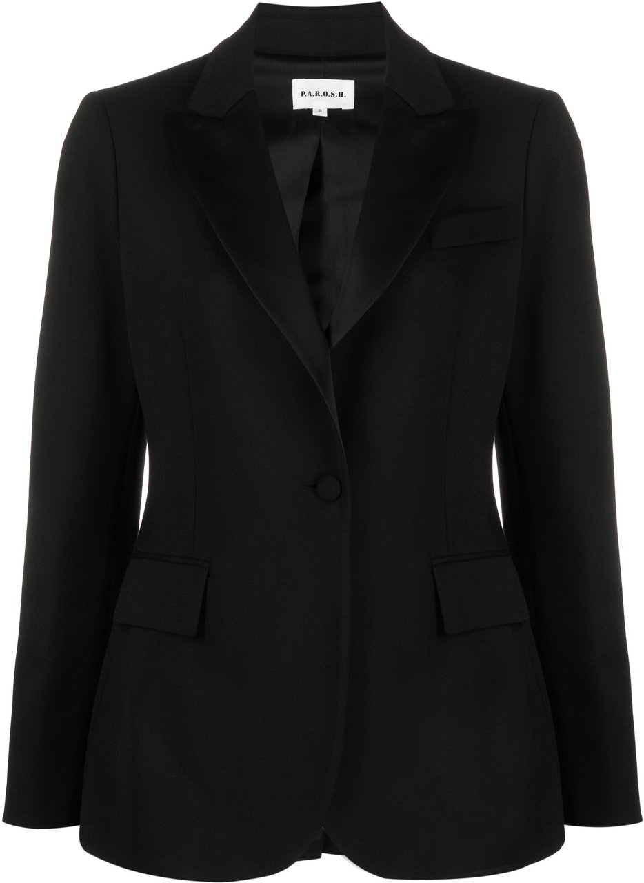 P.A.R.O.S.H. Black Tailored Textured Wool Blend Blazer Zwart