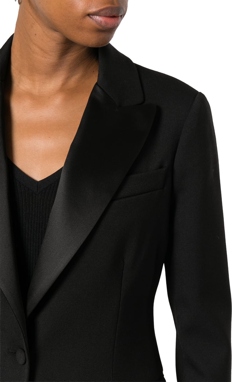 P.A.R.O.S.H. Black Tailored Textured Wool Blend Blazer Zwart